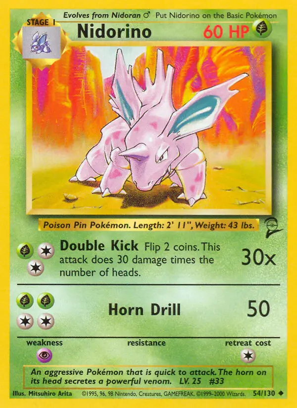 Nidorino 54 card from Base Set 2