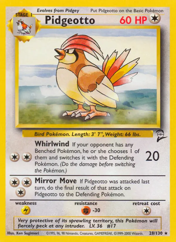 Pidgeotto 28 card from Base Set 2