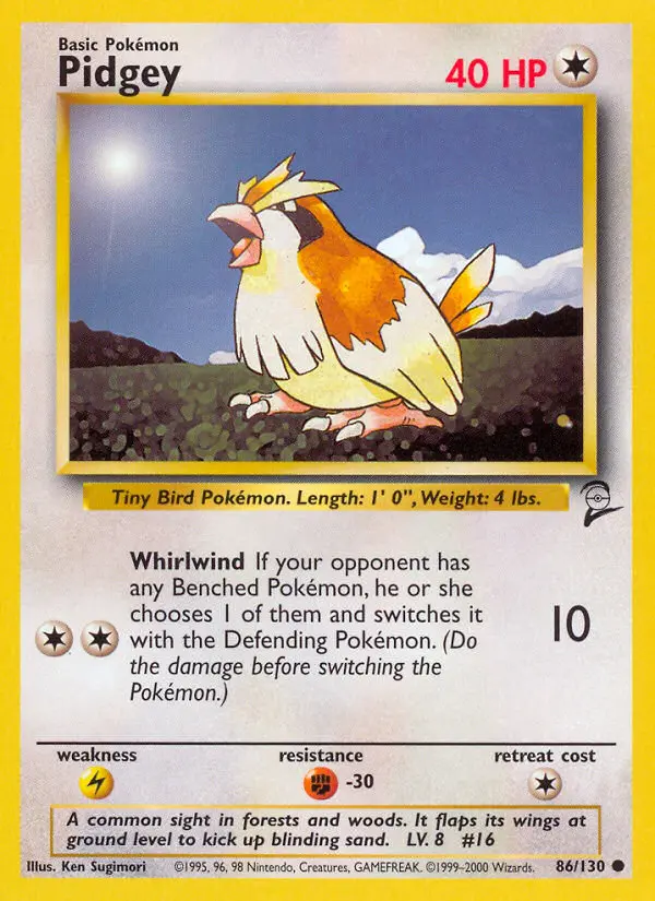 Pidgey 86 card from Base Set 2