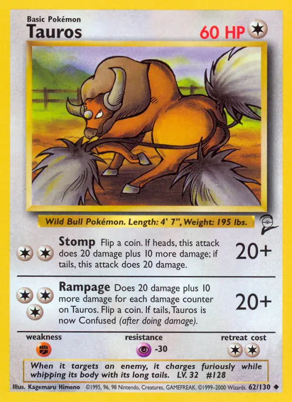 Tauros 62 card from Base Set 2