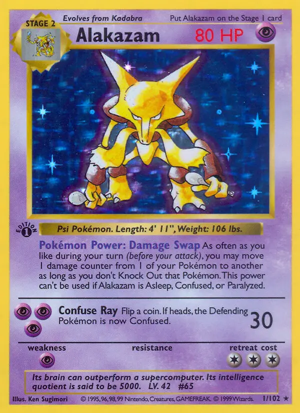 Alakazam 1 — Base 1, 1st Edition Holofoil finish