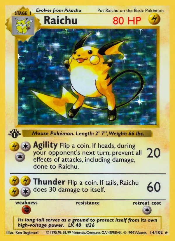 Raichu 14 — Base 14, 1st Edition Holofoil finish