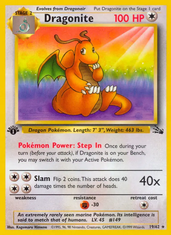 Dragonite 19 card from Fossil