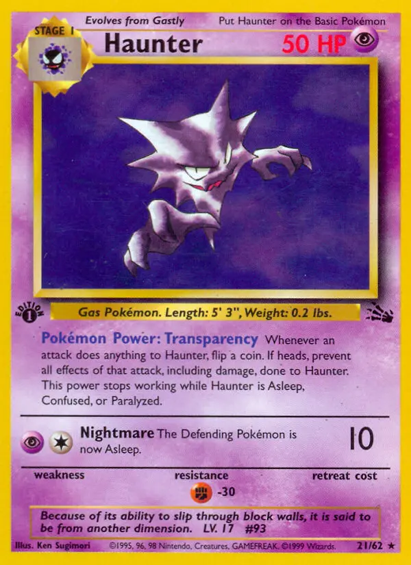 Haunter 21 card from Fossil