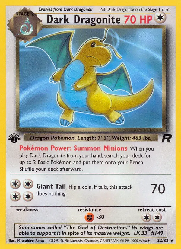 Dark Dragonite 22 card from Team Rocket