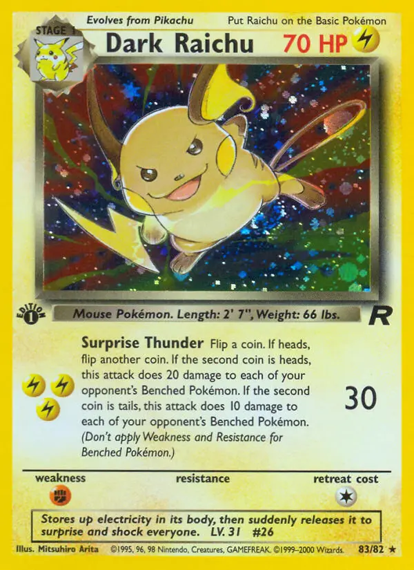 Dark Raichu 83 card from Team Rocket