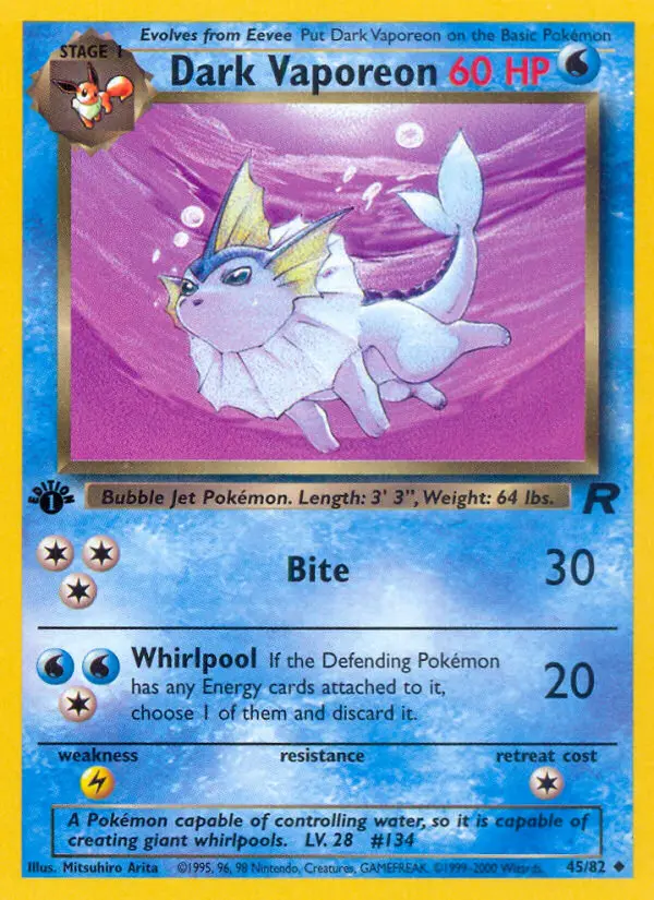 Dark Vaporeon 45 card from Team Rocket