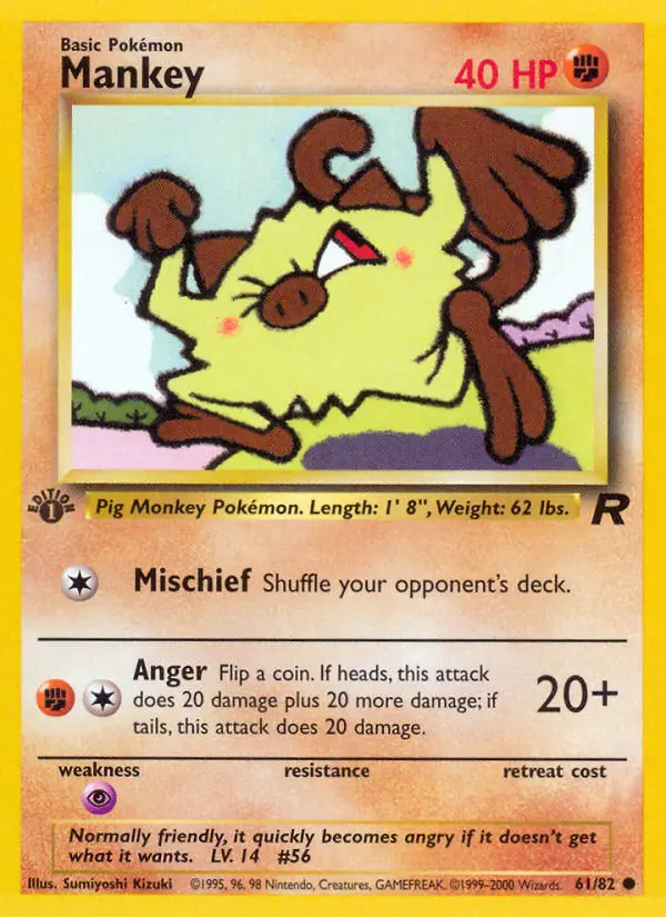 Mankey 61 card from Team Rocket