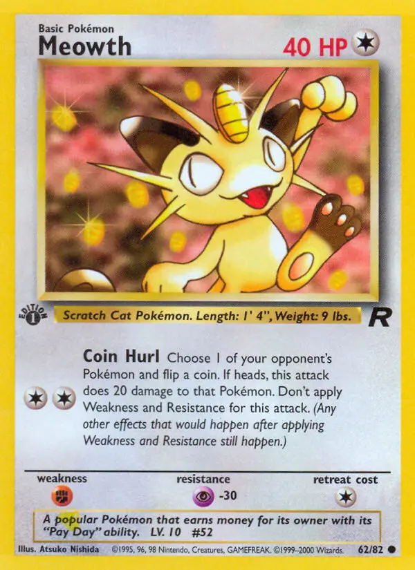 Meowth 62 card from Team Rocket