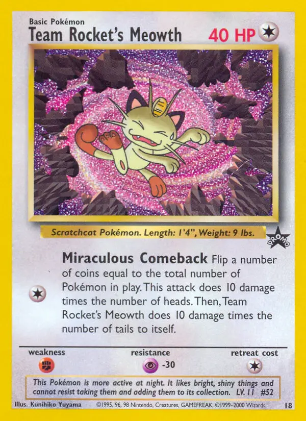 Team Rocket's Meowth 18 card from Wizards Black Star Promos