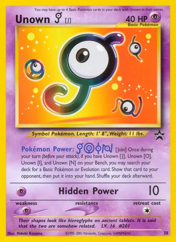 Unown [J] 38 card from Wizards Black Star Promos