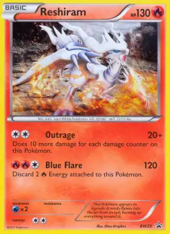 Reshiram BW23 — shown as an example of the Reverse Holofoil finish