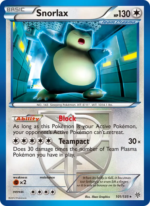 Snorlax 101 card from Plasma Storm