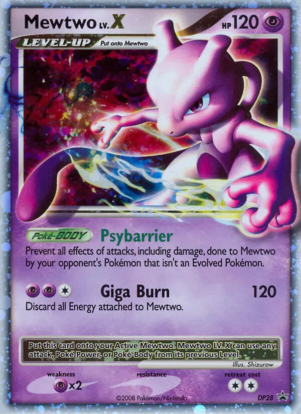 Mewtwo LV.X DP28 card from DP Black Star Promos
