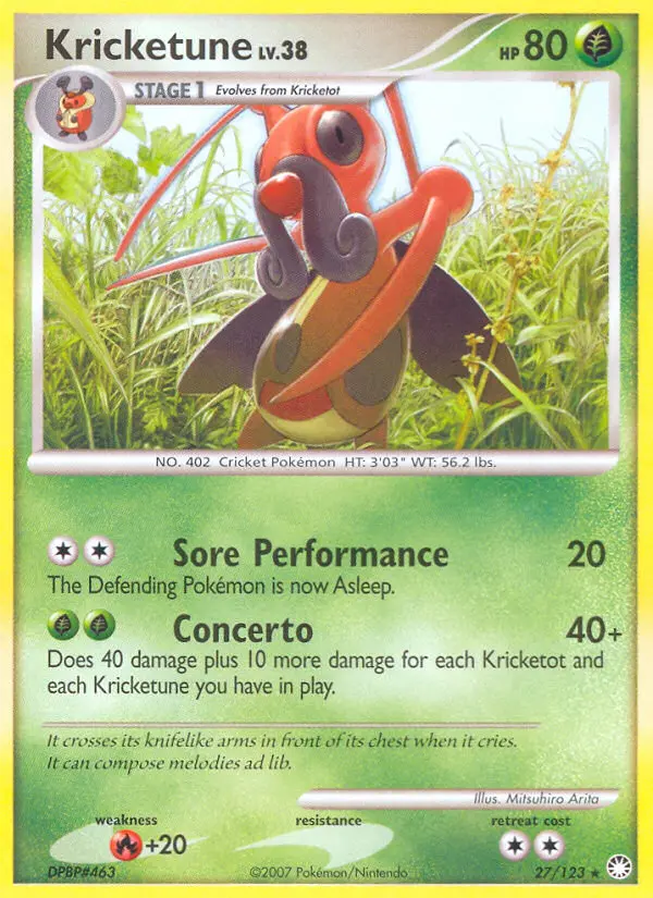 Kricketune 27 card from Mysterious Treasures