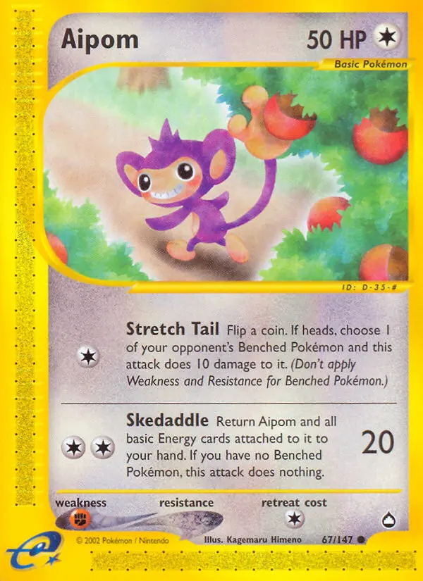 Aipom 67 card from Aquapolis