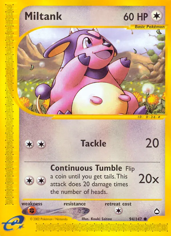 Miltank 94 card from Aquapolis
