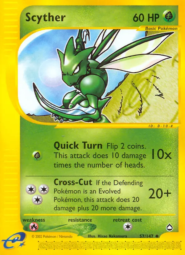 Scyther 57 card from Aquapolis