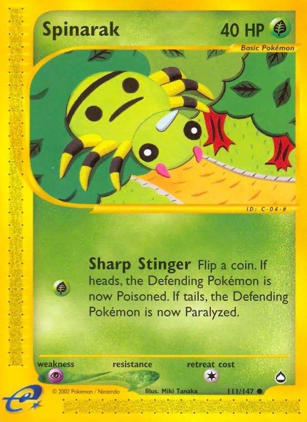 Spinarak 111 card from Aquapolis