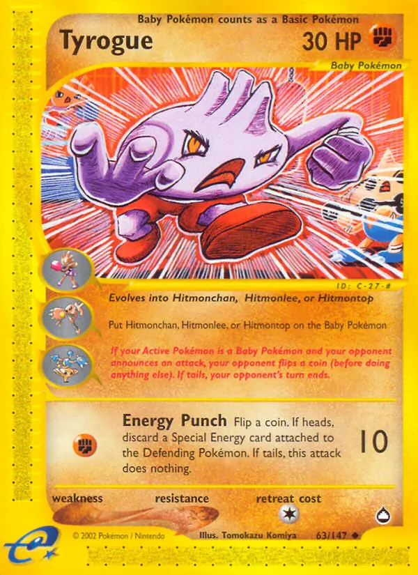 Tyrogue 63 card from Aquapolis