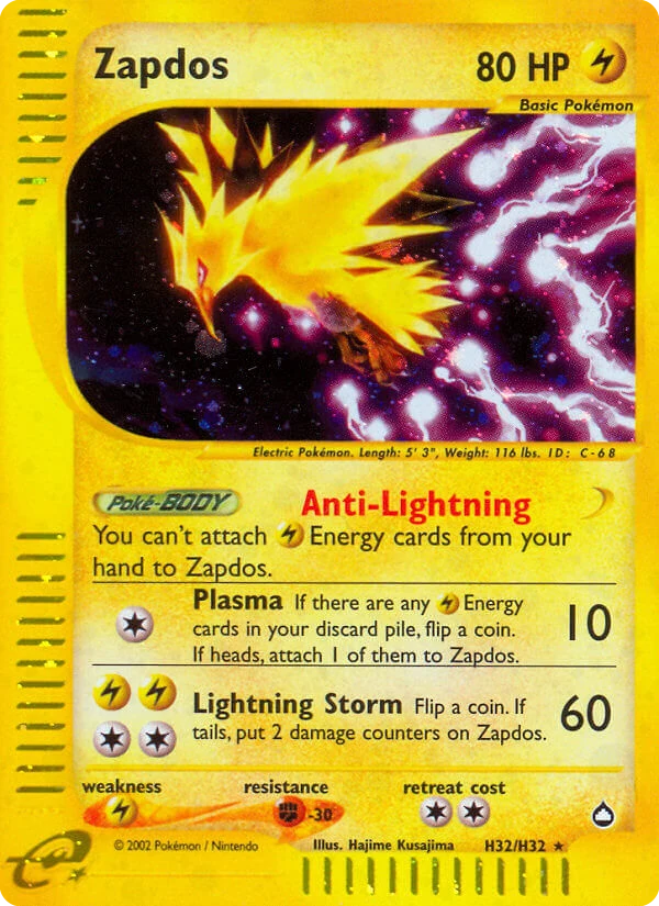 Zapdos H32 card from Aquapolis