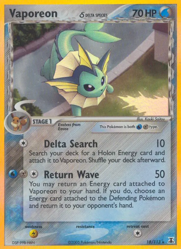 Vaporeon δ 18 card from Delta Species