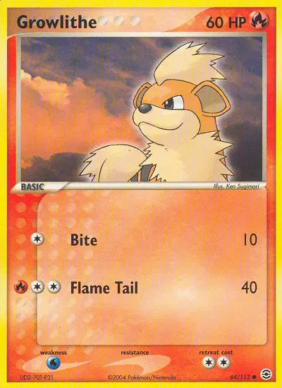 Growlithe 64 card from FireRed & LeafGreen