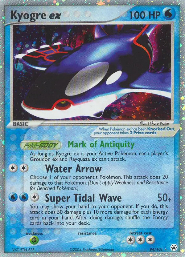Kyogre ex 94 card from Hidden Legends
