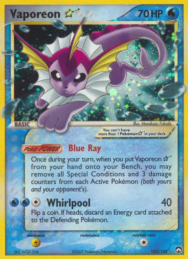 Vaporeon ★ 102 — the dearest card in Water, the biggest type