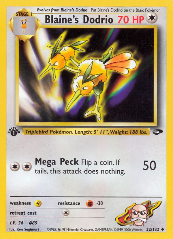 Blaine's Dodrio 32 card from Gym Challenge
