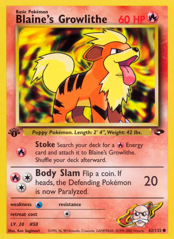 Blaine's Growlithe 62 — Gym Challenge 62, 1st Edition finish