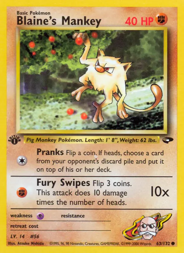 Blaine's Mankey 63 card from Gym Challenge