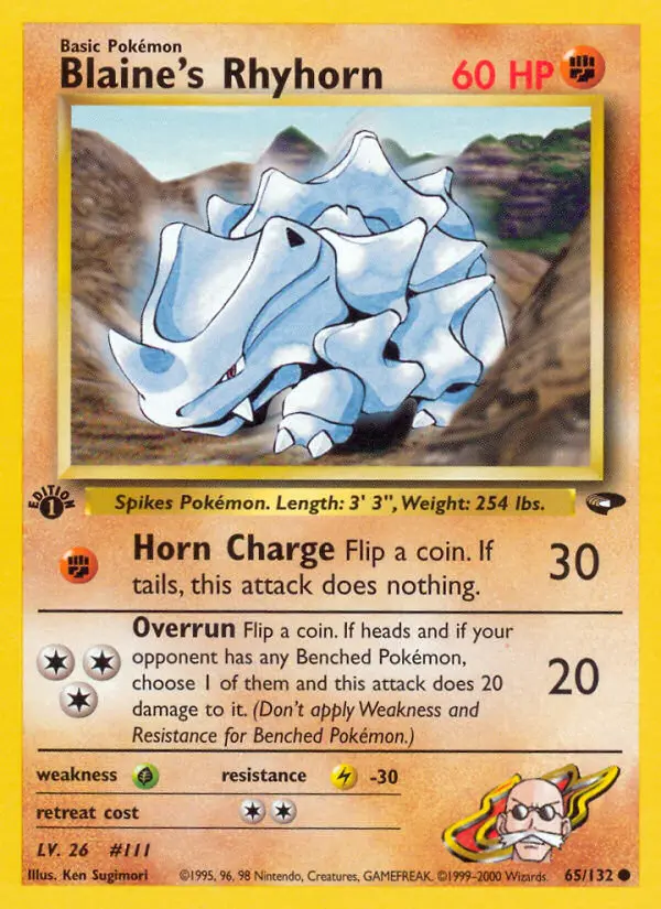 Blaine's Rhyhorn 65 card from Gym Challenge