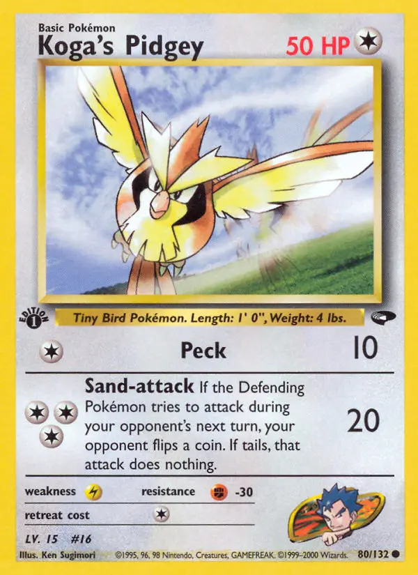 Koga's Pidgey 80 — Gym Challenge 80, 1st Edition finish