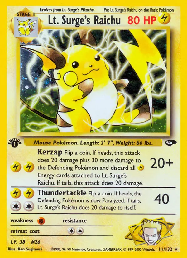 Lt. Surge's Raichu 11 — Gym Challenge 11, 1st Edition Holofoil finish