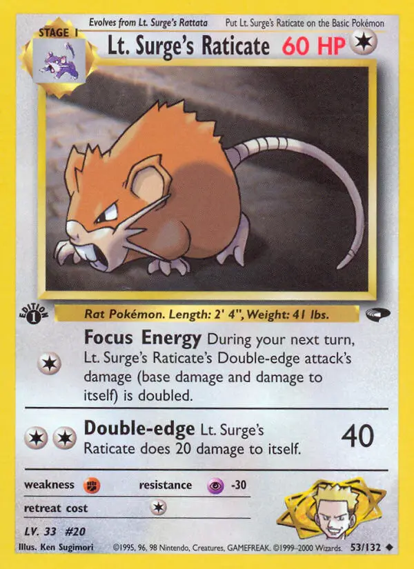 Lt. Surge's Raticate 53 — Gym Challenge 53, 1st Edition finish