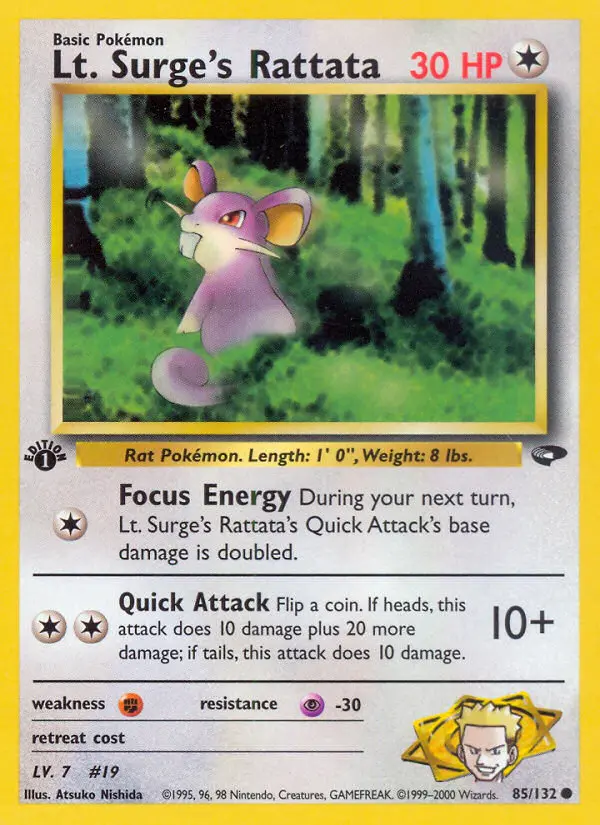 Lt. Surge's Rattata 85 card from Gym Challenge
