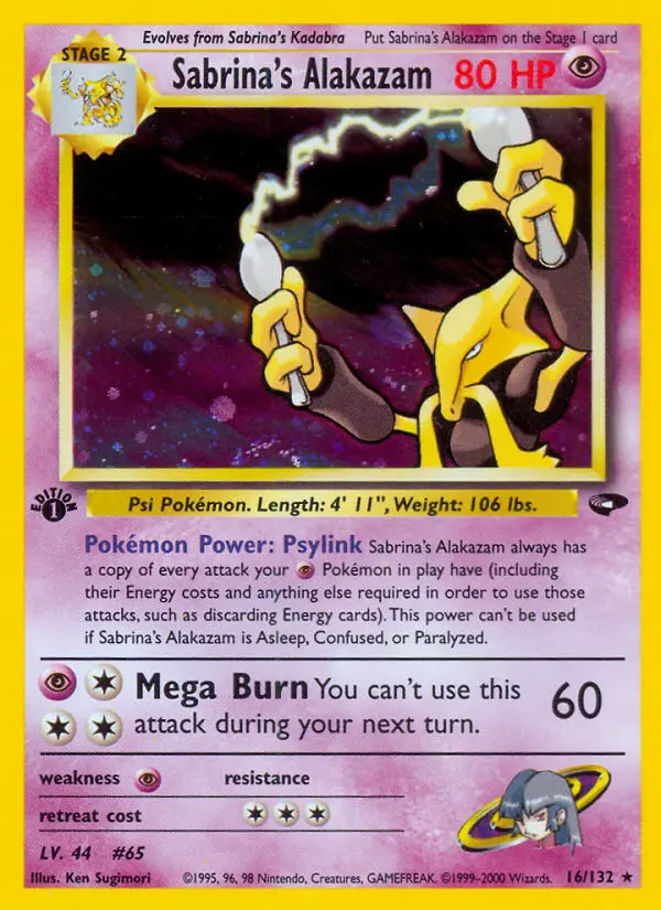 Sabrina's Alakazam 16 card from Gym Challenge