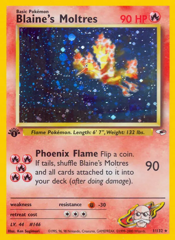 Blaine's Moltres 1 — Gym Heroes 1, 1st Edition Holofoil finish