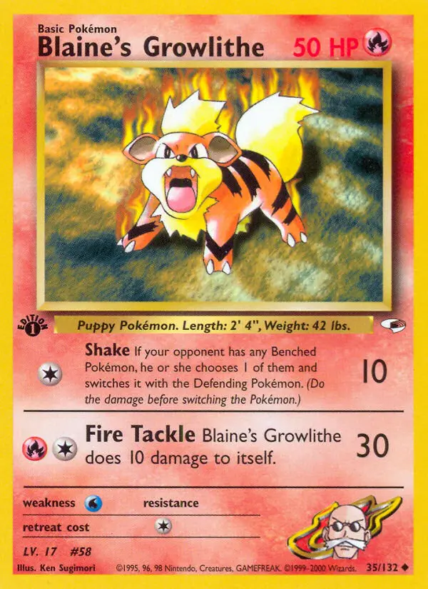 Blaine's Growlithe 35 — Gym Heroes 35, 1st Edition finish