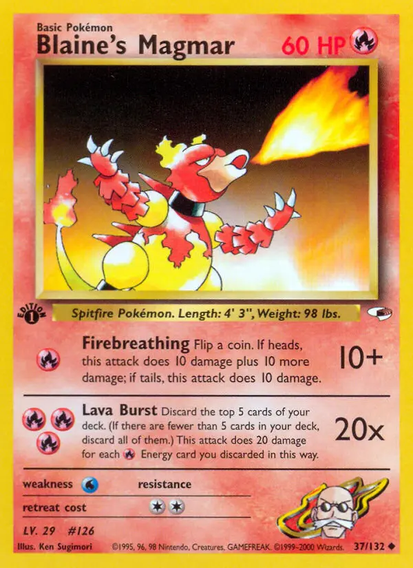 Blaine's Magmar 37 — Gym Heroes 37, 1st Edition finish