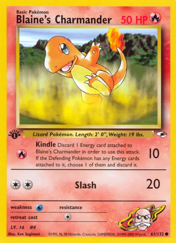 Blaine's Charmander 61 — Gym Heroes 61, 1st Edition finish