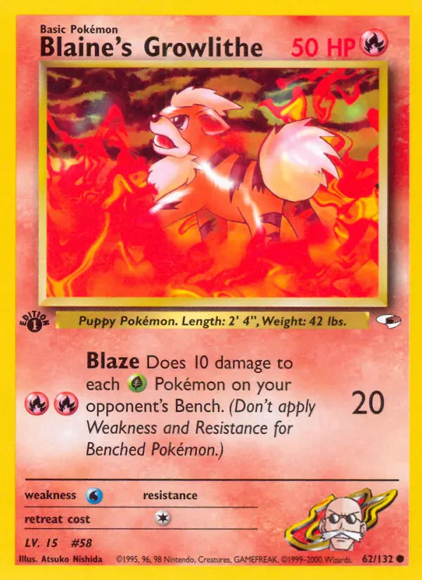 Blaine's Growlithe 62 — Gym Heroes 62, 1st Edition finish