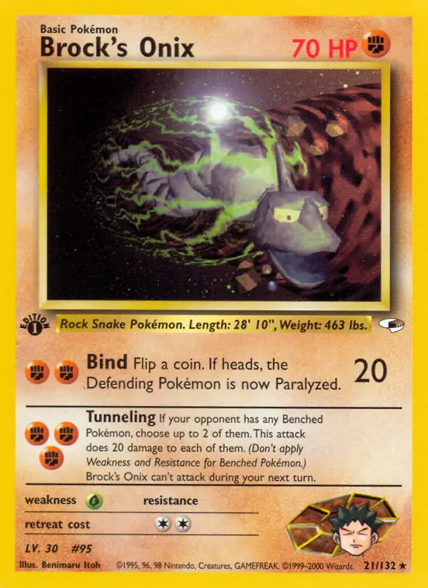 Brock's Onix 21 card from Gym Heroes