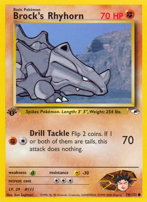 Brock's Rhyhorn 70 card from Gym Heroes
