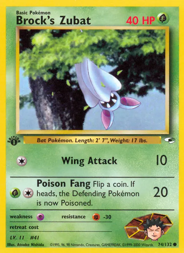 Brock's Zubat 74 card from Gym Heroes