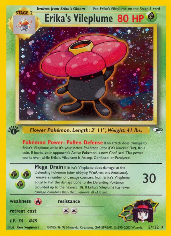Erika's Vileplume 5 — Gym Heroes 5, 1st Edition Holofoil finish