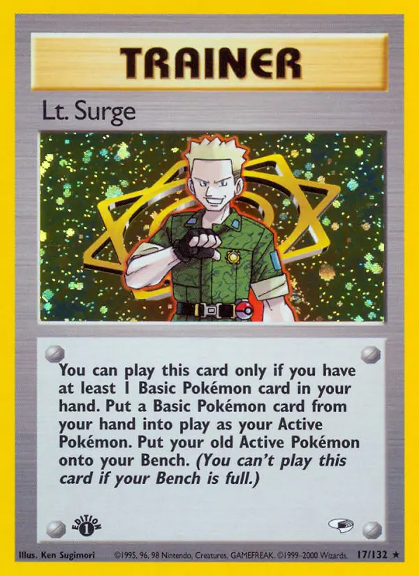 Lt. Surge 17 — Gym Heroes 17, 1st Edition Holofoil finish