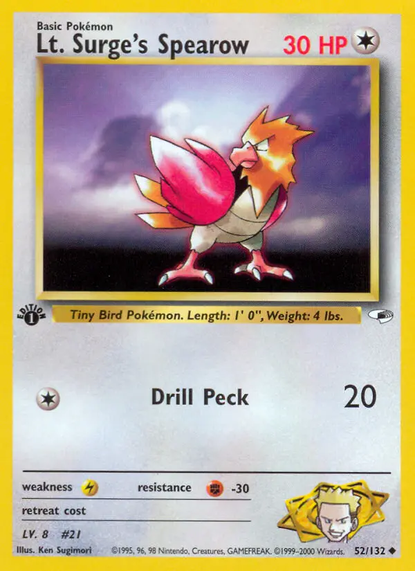 Lt. Surge's Spearow 52 card from Gym Heroes