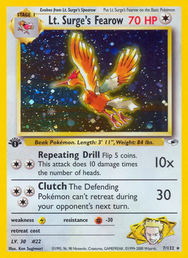 Lt. Surge's Fearow 7 — Gym Heroes 7, 1st Edition Holofoil finish